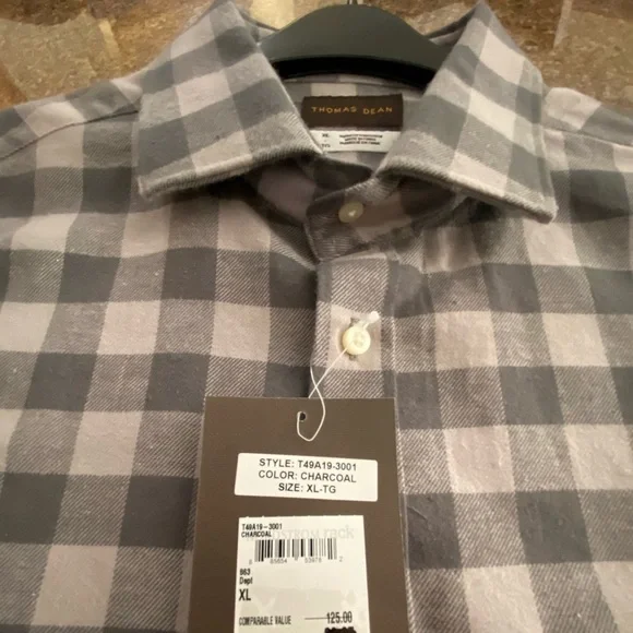 Thomas Dean Charcoal Button Down Shirt Flannel NWT​​​​​​​​​​ - Picture 3 of 5